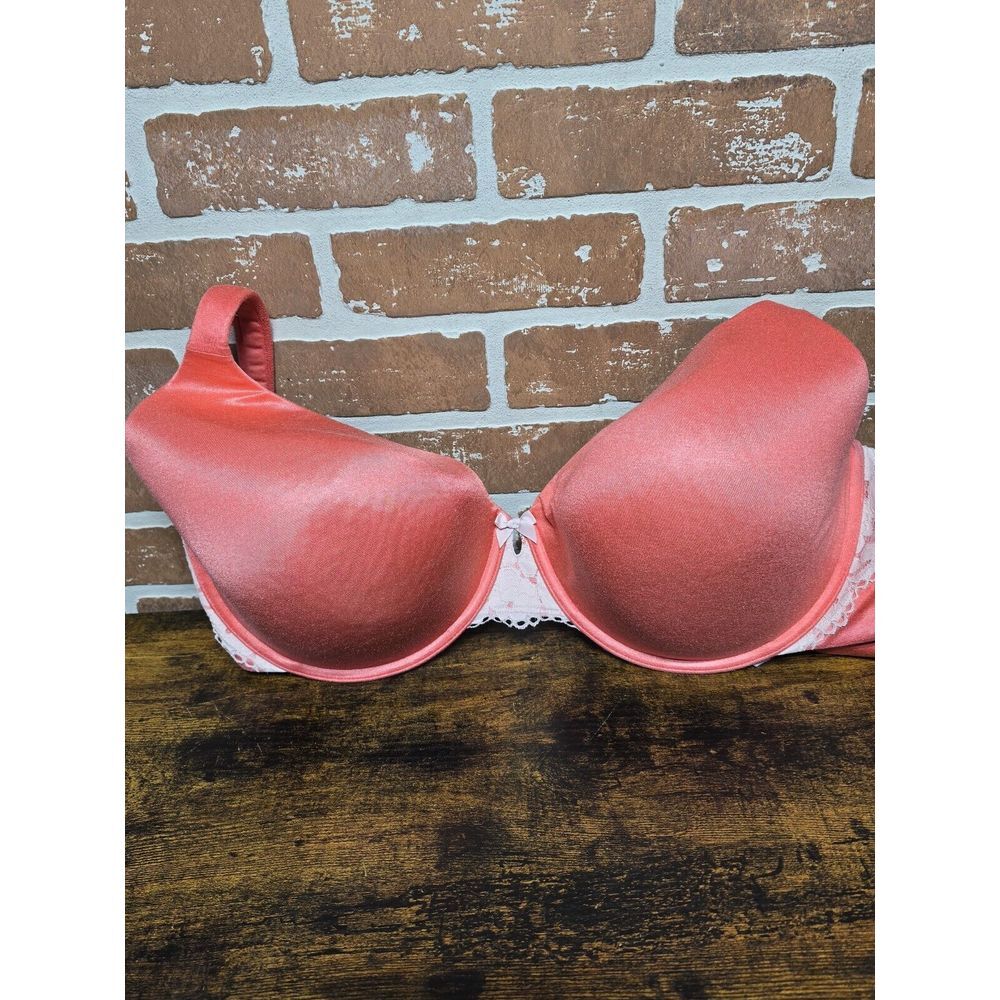 Cacique 44DDD Pink / Salmon Lace Bow Full Coverage Lightly Lined‎ Underwired Bra
